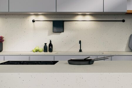Kitchen remodel with Caesarstone white quartz countertops