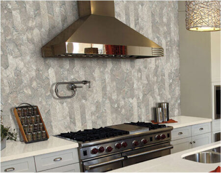 Gray backsplash tile in kitchen