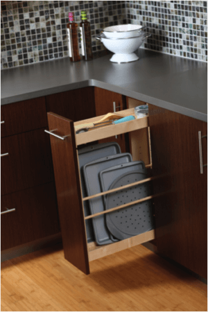 Pull-out pan and cutting board storage