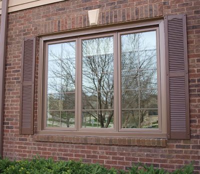 Newly installed brown clad replacement windows in Omaha